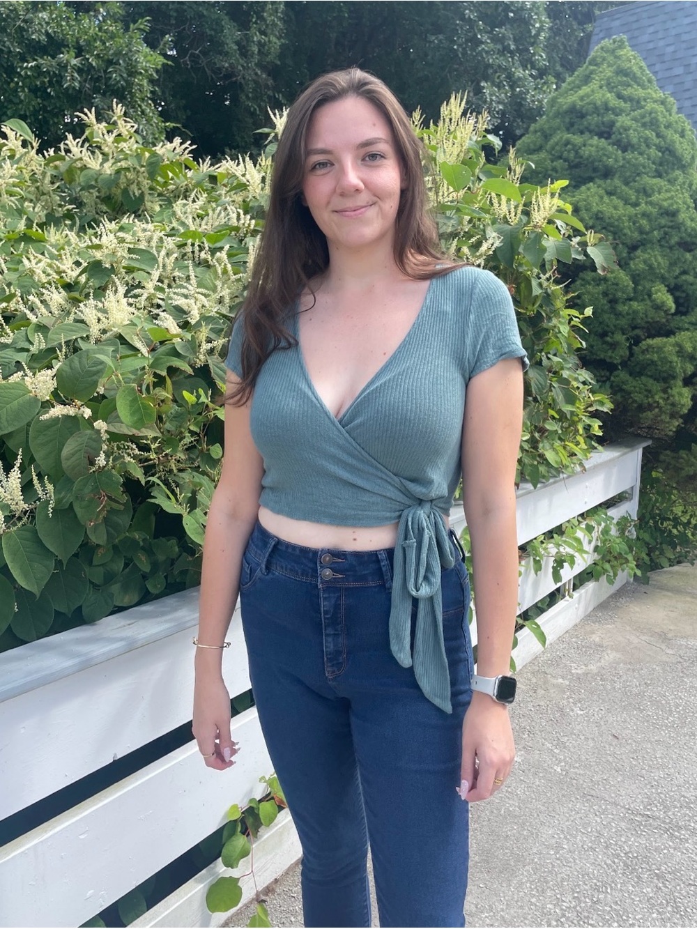 Urban Outfitters Sage Wrap Ribbed Crop Top